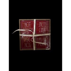 Rae Dunn Christmas Winter Drinks Red and White Coaster Gift Set New in Box
